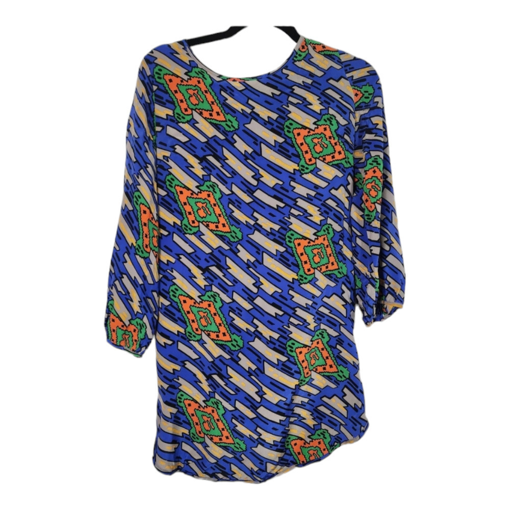Amanda‎ Uprichard Blue/Green Geometric Print Silk Midi Dress Size small